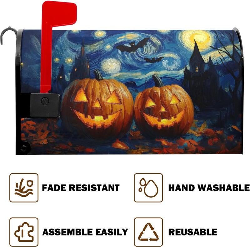 Farg Happy Halloween Mailbox Covers Autumn Pumpkin Mailbox Cover Owl Bat Castle Post Letter Box for Garden Standard Size 21x18 in for Yard Home Decor - Image 5